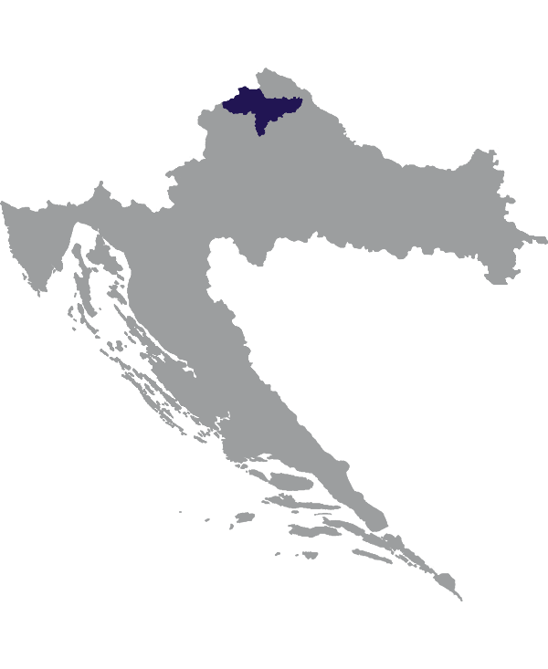 Landkaart Kroatië grijs met comitaat Varaždin donkerblauw op transparante achtergrond - 600 * 733 pixels